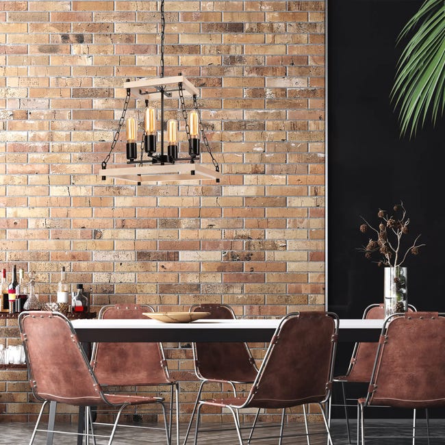 Lampa wisząca Jasper czarna z drewnem 4 x E27 Lamkur