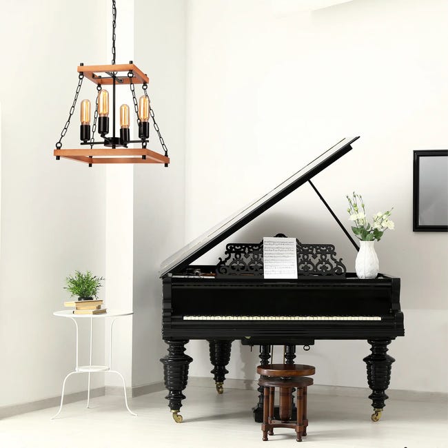 Lampa wisząca Jasper czarna z rustykalnym drewnem 4 x E27 Lamkur