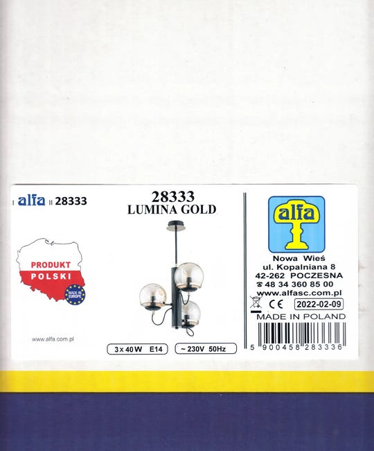 Lampa wisząca Lumina czarno-złota 3 x E14 Alfa