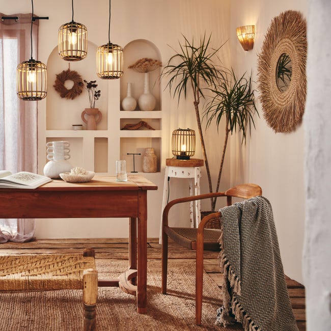 Lampa wisząca Manihi czarna bambus 3 x E27 Inspire