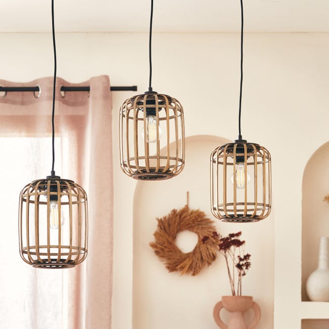 Lampa wisząca Manihi czarna bambus 3 x E27 Inspire