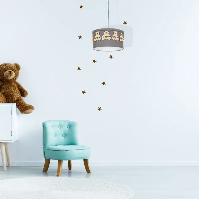 Lampa wisząca Miś szara z drewnem E27 Eko-Light