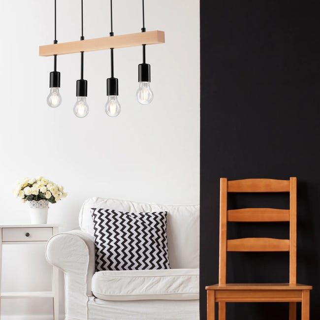 Lampa wisząca Orazio czarna z drewnem 4 x E27 Lamkur