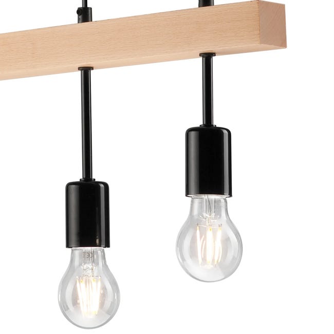 Lampa wisząca Orazio czarna z drewnem 4 x E27 Lamkur