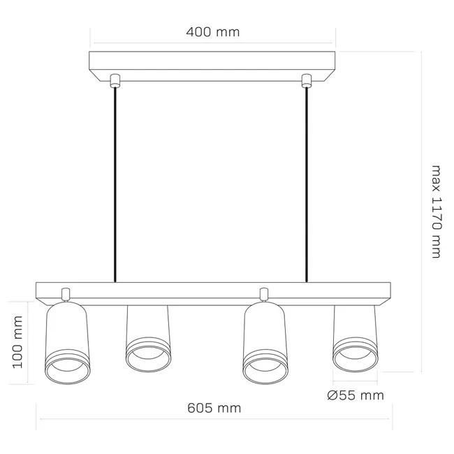 Lampa wisząca Paris czarna 4 x GU10 Goldlux
