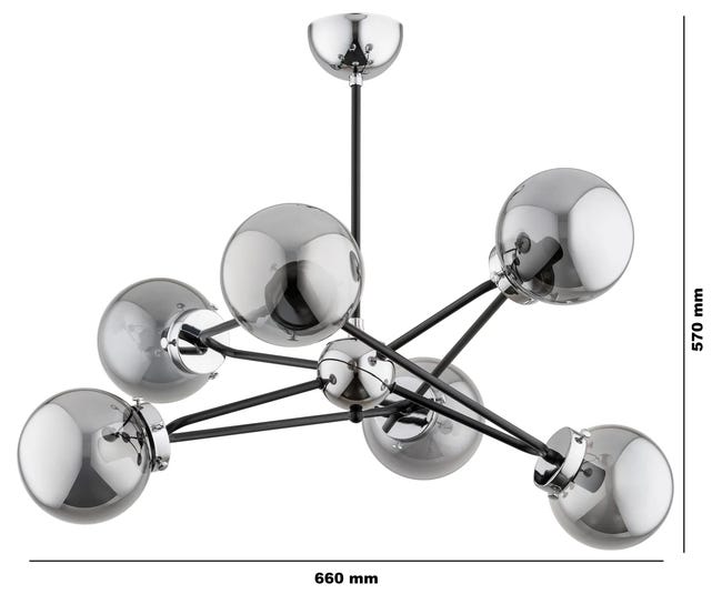 Lampa wisząca Resto Silver czarny 6 x E14 Alfa