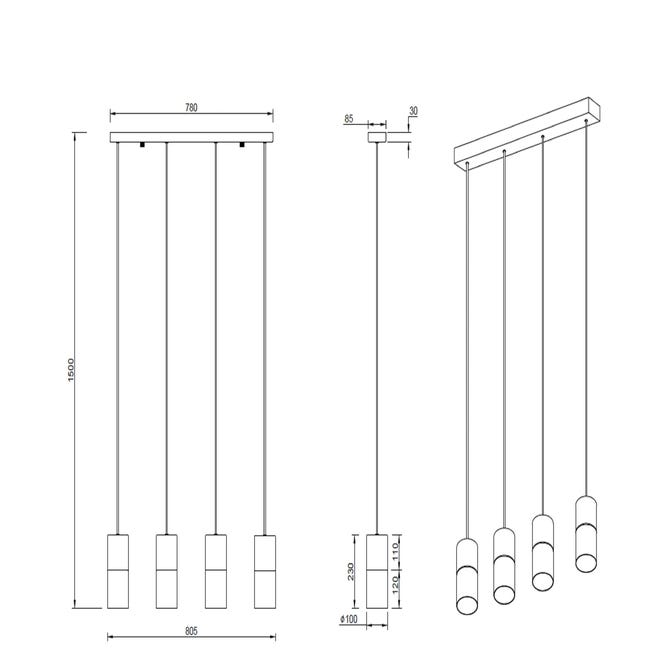 Lampa wisząca Robin czarny 4 x E27 Trio Lighting Inter