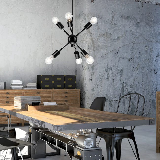 Lampa wisząca Ruby czarna 6 x E27 Lamkur