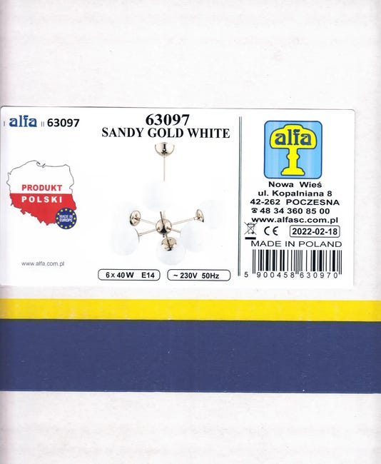 Lampa wisząca Sandy biało-złota 6 x E14 Alfa