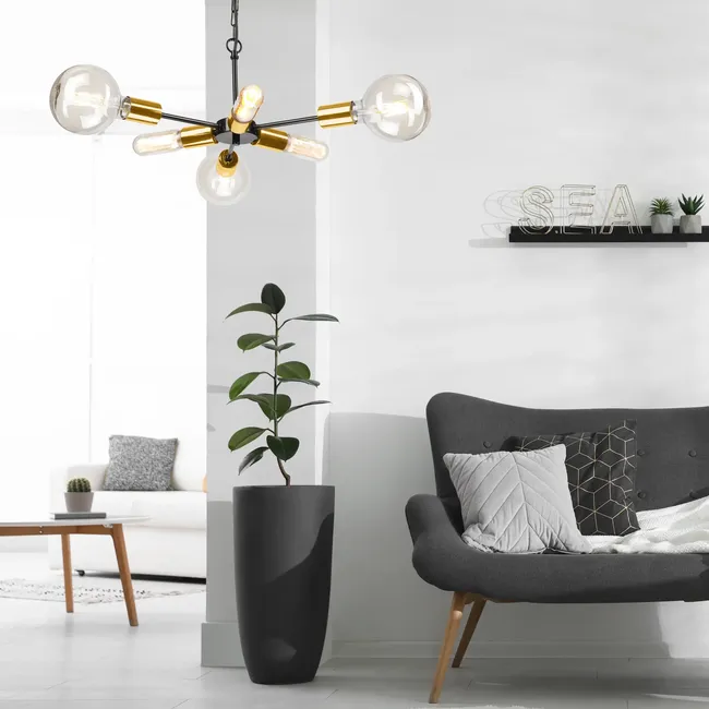 Lampa wisząca Starla 6 x E27 czarno-złoty Lamkur