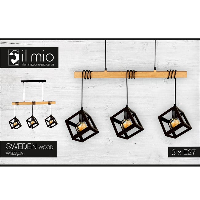 Lampa wisząca Sweden czarna 3 x E27 Il Mio