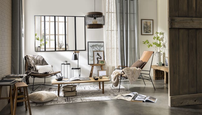 Lampa wisząca Taiga czarna z drewnem E27 Inspire
