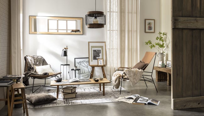 Lampa wisząca Taiga czarna z drewnem E27 Inspire