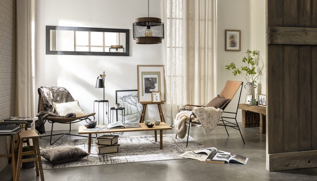 Lampa wisząca Taiga czarna z drewnem E27 Inspire