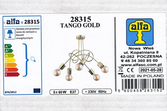Lampa wisząca Tango złota 5 x E27 Alfa