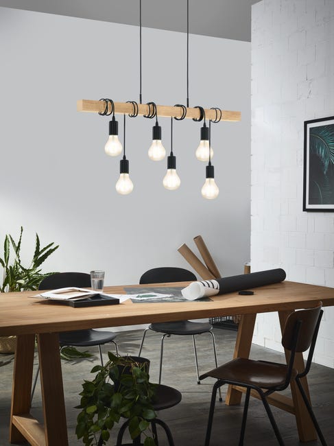Lampa wisząca Townshend czarna z drewnem E27 Eglo