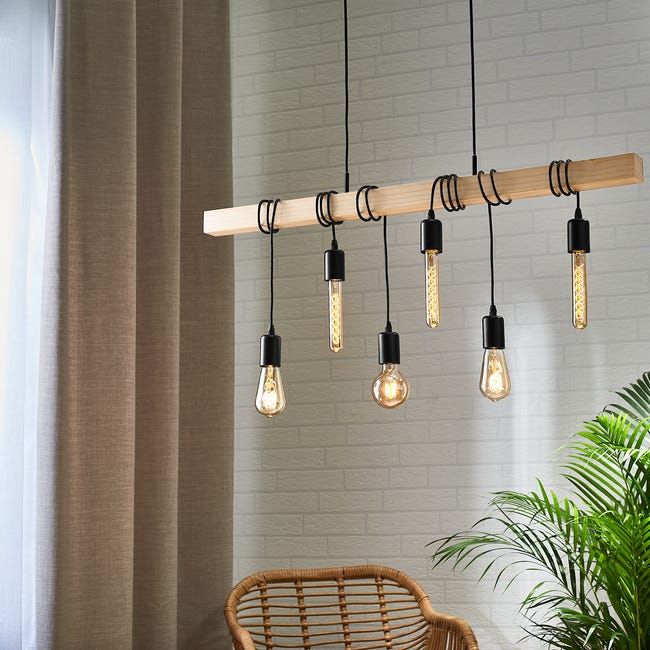 Lampa wisząca Townshend czarna z drewnem E27 Eglo