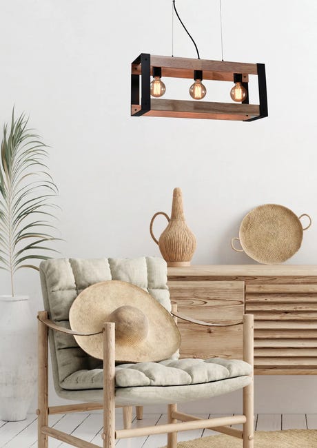 Lampa wisząca Varna czarna z drewnem 3 x E27 Candellux