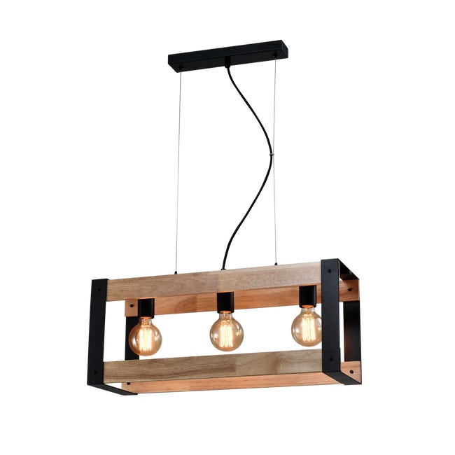 Lampa wisząca Varna czarna z drewnem 3 x E27 Candellux