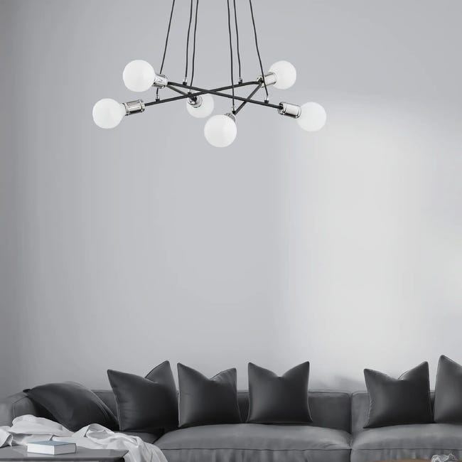 Lampa wisząca Vivia czarno-srebrna 6 x E27 Alfa
