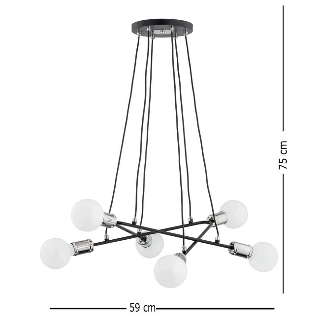 Lampa wisząca Vivia czarno-srebrna 6 x E27 Alfa