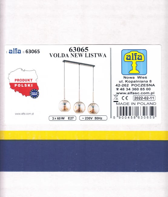 Lampa wisząca Volda New Listwa czarny 3 x E27 Alfa