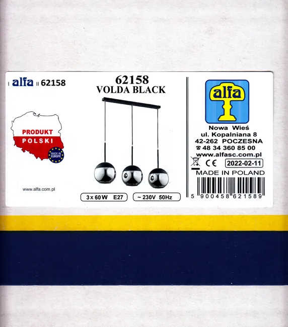 Lampa wisząca Volda czarna 3 x E27 Alfa