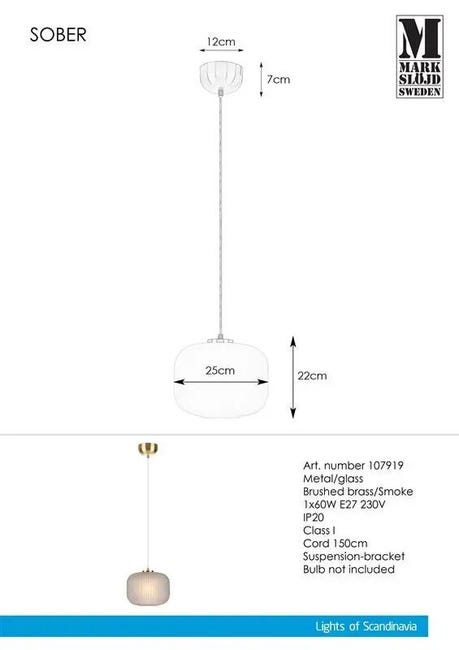 Lampa wisząca szaro-złota E27 Sober