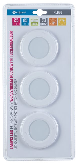 Lampka LED 3 szt. PL986 z czujnikiem ruchu okrągła DPM