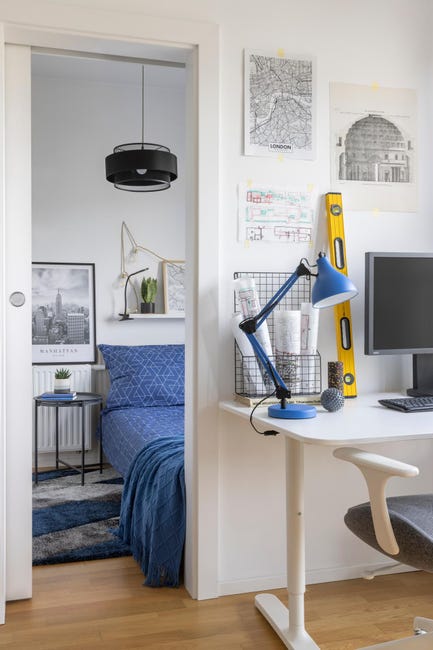 Lampka biurkowa Ennis niebieska E27 Inspire