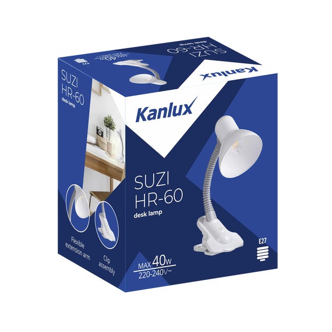 Lampka biurkowa Suzi Klips biała E27 Kanlux