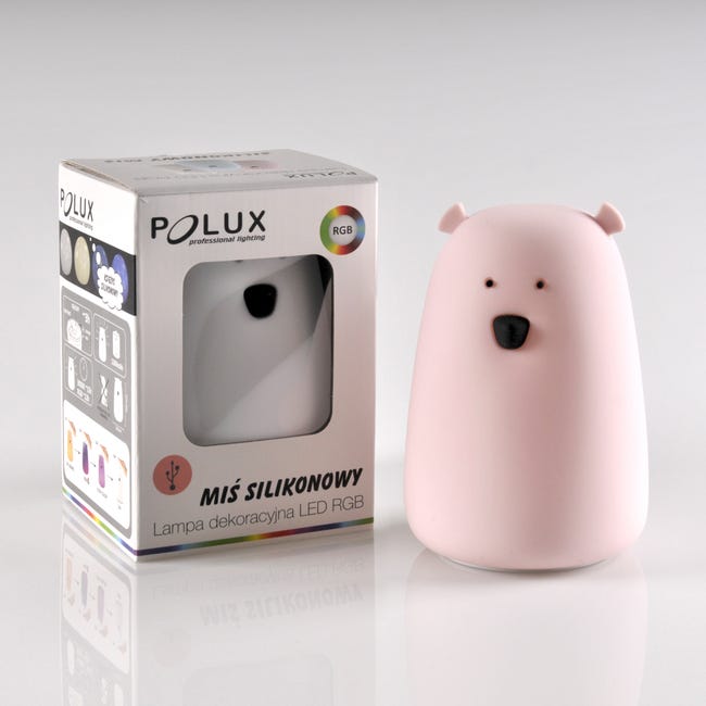 Lampka dziecięca MIŚ różowa silikonowa RGB LED POLUX