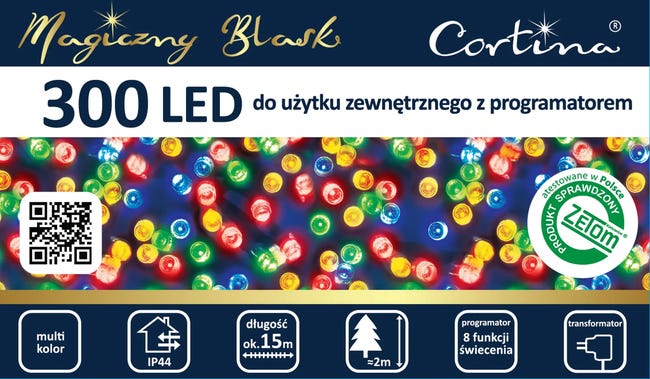 Lampki choinkowe wewnętrzne i zewnętrzne 350cm transformator 300 LED multikolor