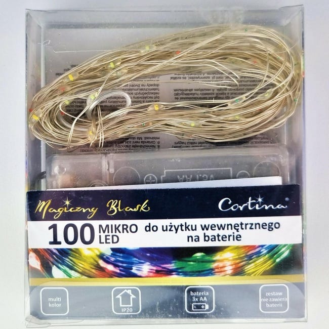 Lampki choinkowe wewnętrzne łezki 1m 100 LED multikolor