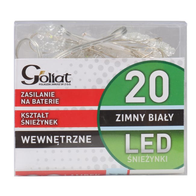 Lampki choinkowe wewnętrzne śnieżynki 1,9m 20 LED biel