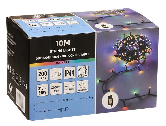 Lampki choinkowe zewnętrzne 10m 200 LED multikolor 8 funkcji