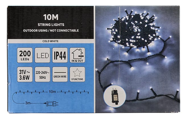 Lampki choinkowe zewnętrzne 10m 200 LED zimna biel 8 funkcji
