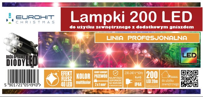 Lampki choinkowe zewnętrzne 20m 200 LED multikolor