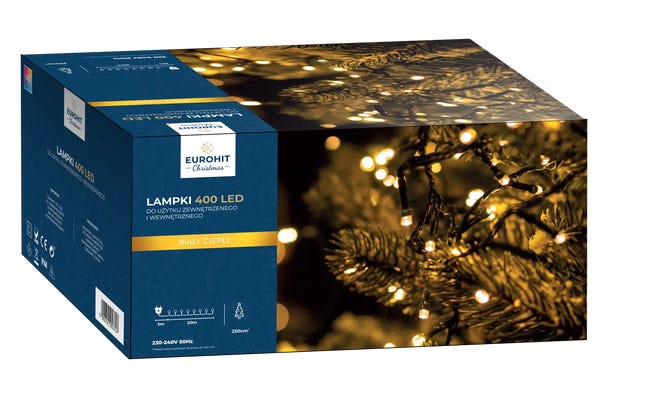 Lampki choinkowe zewnętrzne 2m 400 LED ciepła biel