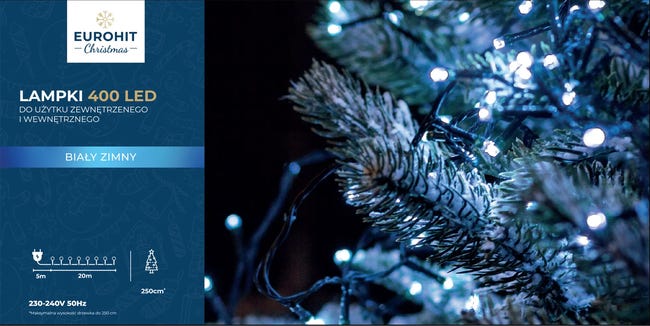 Lampki choinkowe zewnętrzne 2m 400 LED zimna biel