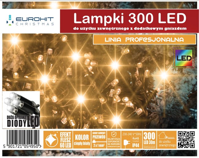 Lampki choinkowe zewnętrzne 30m 300 LED białe ciepłe