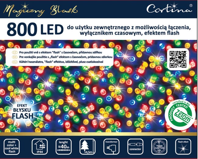 Lampki choinkowe zewnętrzne 4m 800 LED multikolor