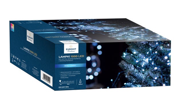 Lampki choinkowe zewnętrzne 50m 1000 LED zimna biel