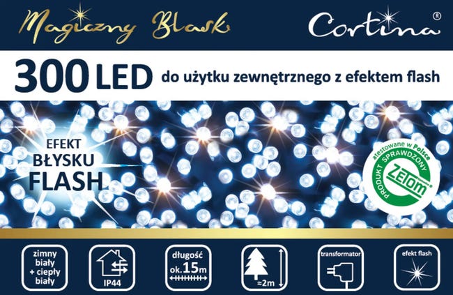 Lampki zewnętrzne 15m 300 LED ciepła biel