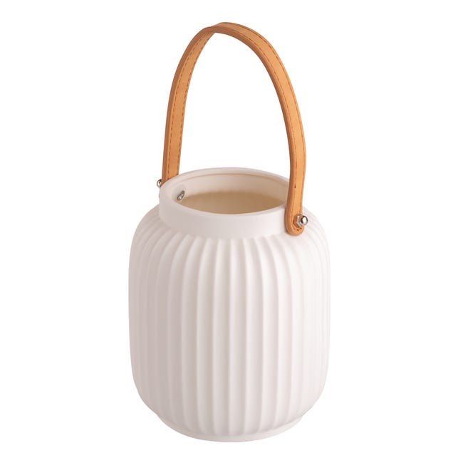 Latarenka LED ceramiczna z uchwytem wys. 15.5 cm biała