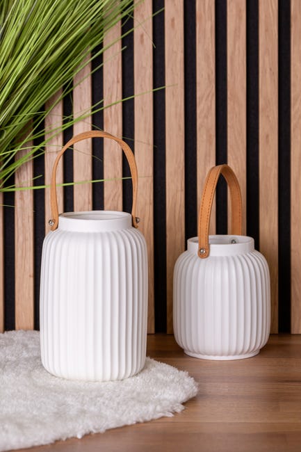 Latarenka LED ceramiczna z uchwytem wys. 20 cm biała