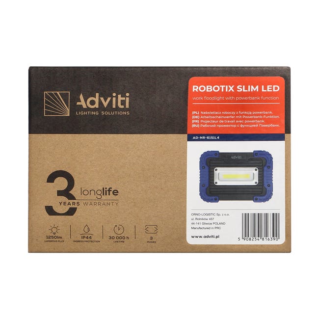 Latarka akumulatorowa 1250LM AD-NR-6151L4 z USB ADVITI