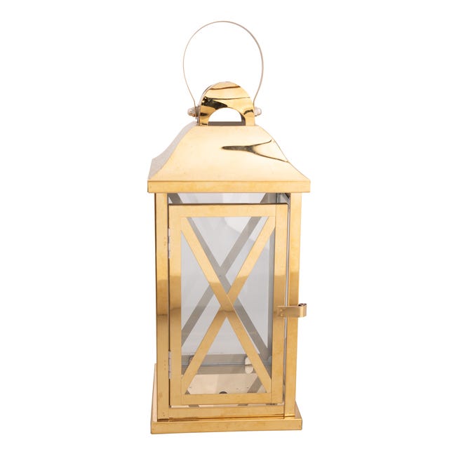 Latarnia metalowa z uchwytem 13 x 29.5 cm złota