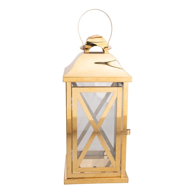 Latarnia metalowa z uchwytem 16 x 40 cm złota