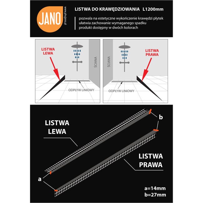 Listwa nierdzewna spadkowa do krawędzi 120 cm Lewa Srebrna